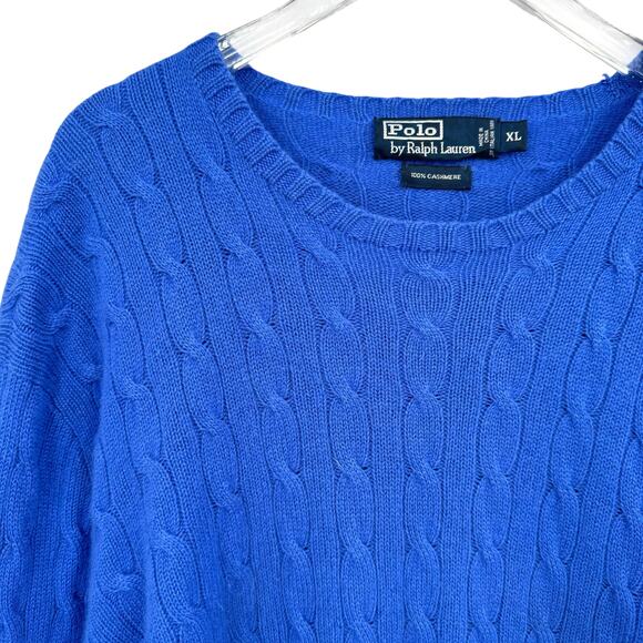 Polo by Ralph Lauren Men’s 100% Cashmere Cerulean Blue Cable Knit Dad Sweater - Picture 3 of 6